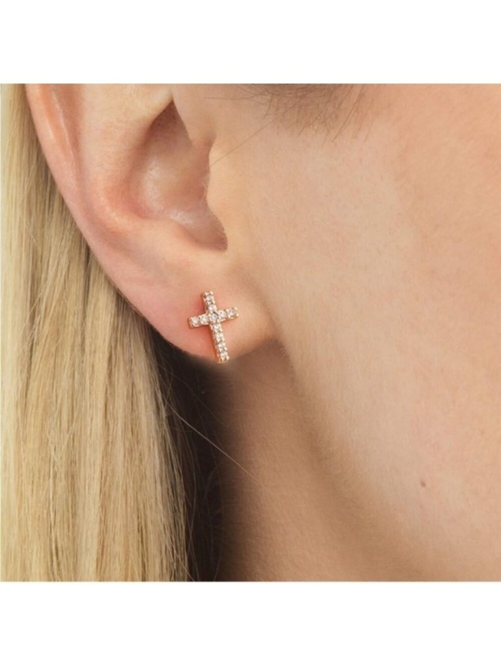 GOLD 14k Gold Plated Cubic Zirconia Cross Stud Earrings